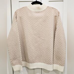 Ann Taylor Chevron Knit Sweater Neutral Cream Size S